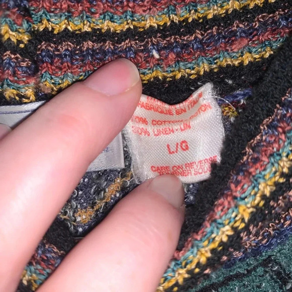 Vintage Cotton Linen Chevron Print Multicolour Crewneck L - Picture 4 of 12